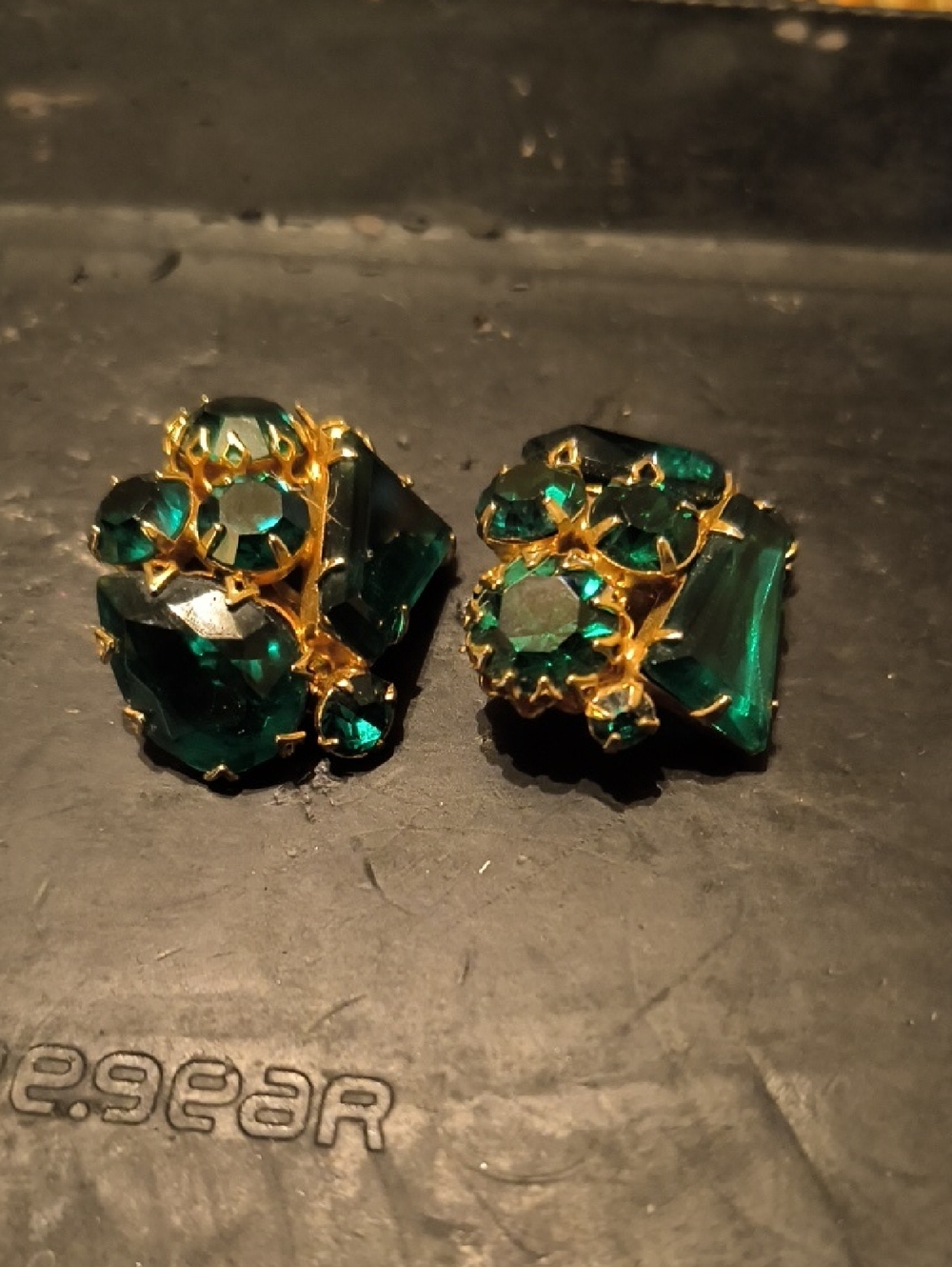 Gold-Tone Emerald Cluster Clip-On Earrings